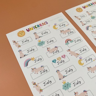 สติ๊กเกอร์ชื่อ กันน้ำ ลาย UNICORN ( Name Sticker 4 sheet / set )