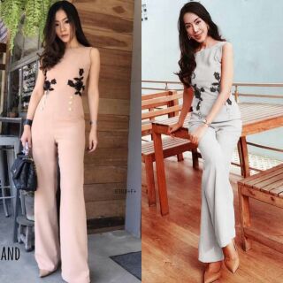 Jumpsuit ชุดจั้มสูทแขนกุดขายาว งานผ้าซาร่าสี