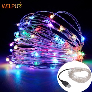 WELPUR สายไฟ LED 20 ดวง 50 ดวง Dc 5v 2 ม. 5 ม. 10 ม. กันน้ำ สีขาวอบอุ่น ฟ้า ชมพู พาวเวอร์ซัพพลาย USB สำหรับตกแต่งคริสต์มาส ปาร์ตี้ สวน