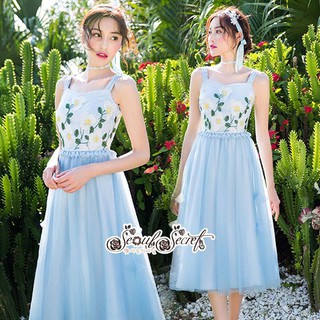 Lady Chic Shoulder Cutting  Bule Lace Dress