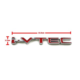 V1.ป้ายโลโก้ HONDA i-VTEC โลหะสีแดงขอบโครเมี่ยม ขนาด 13.3X1.7 cm ติดตั้งด้วยเทปกาวสองหน้าด้านหลัง