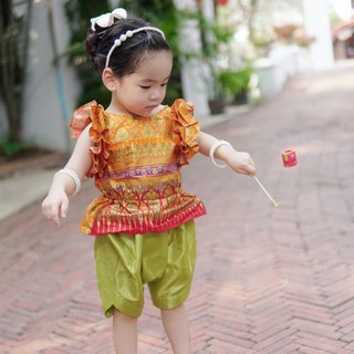 ชุดไทยเด็ก สีส้ม รุ่น J3 แบรนด์ little coogie