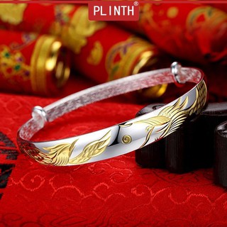 PLINTH สร้อยข้อมือเงินแท้ 925 ดอกไม้รถเปิดปลายมังกรและนกฟีนิกซ์ของขวัญวันแม่ Vera คู่กับแม่906