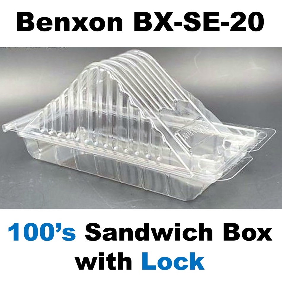 Benxon กล่องแซนวิช พร้อมตัวล็อค (100 ชิ้น) BX-SE-20 กล่องอาหาร พลาสติกใส แบบใช้แล้วทิ้ง - BX SE 20 OPS Box APET