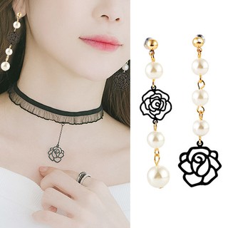 ต่างหูเจาะ/หนีบ กุหลาบไข่มุก งานเงิน S925 (พร้อมส่ง)