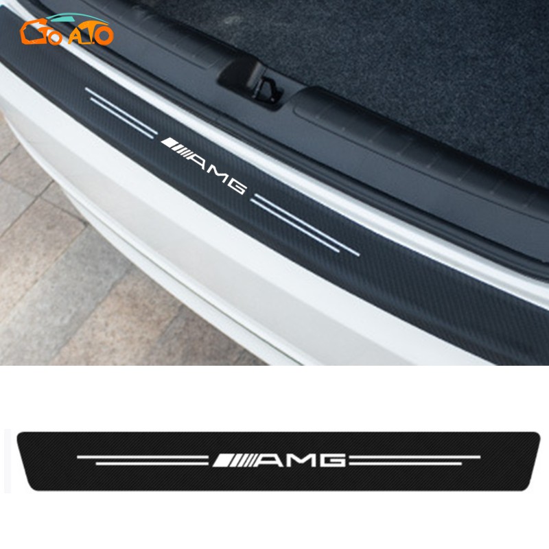 Gtioato AMG คาร์บอนไฟเบอร์สติกเกอร์คาร์บอนไฟเบอร์ด้านหลังกันชน Protector สติกเกอร์รถสําหรับ Mercedes Benz w212 w124 w202 w204 w203 w207 AMG A200 GLA200 S Class E200 CLA GLA250