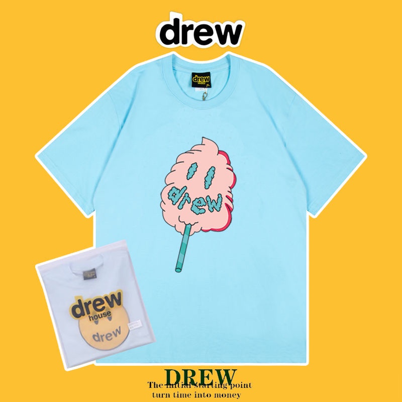 เสื้อยืดพิมพ์ลายผู้ชายDrew House Justin Bieber เสื้อยืดลําลองสําหรับผู้ชายผู้หญิงผ้าฝ้ายแขนสั้นพิมพ์ลายทรงหลวม
