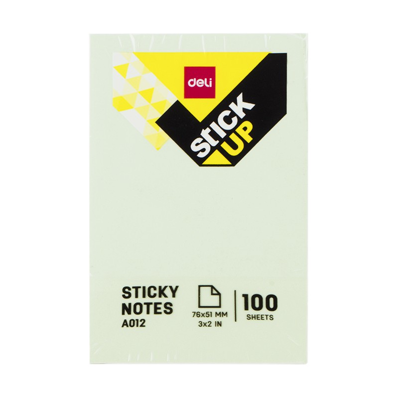 Sticky note กระดาษโน๊ตมีกาว 76×51 มม. สีธรรมดา 100แผ่น/ก้อน คละสี deli รุ่น A01202