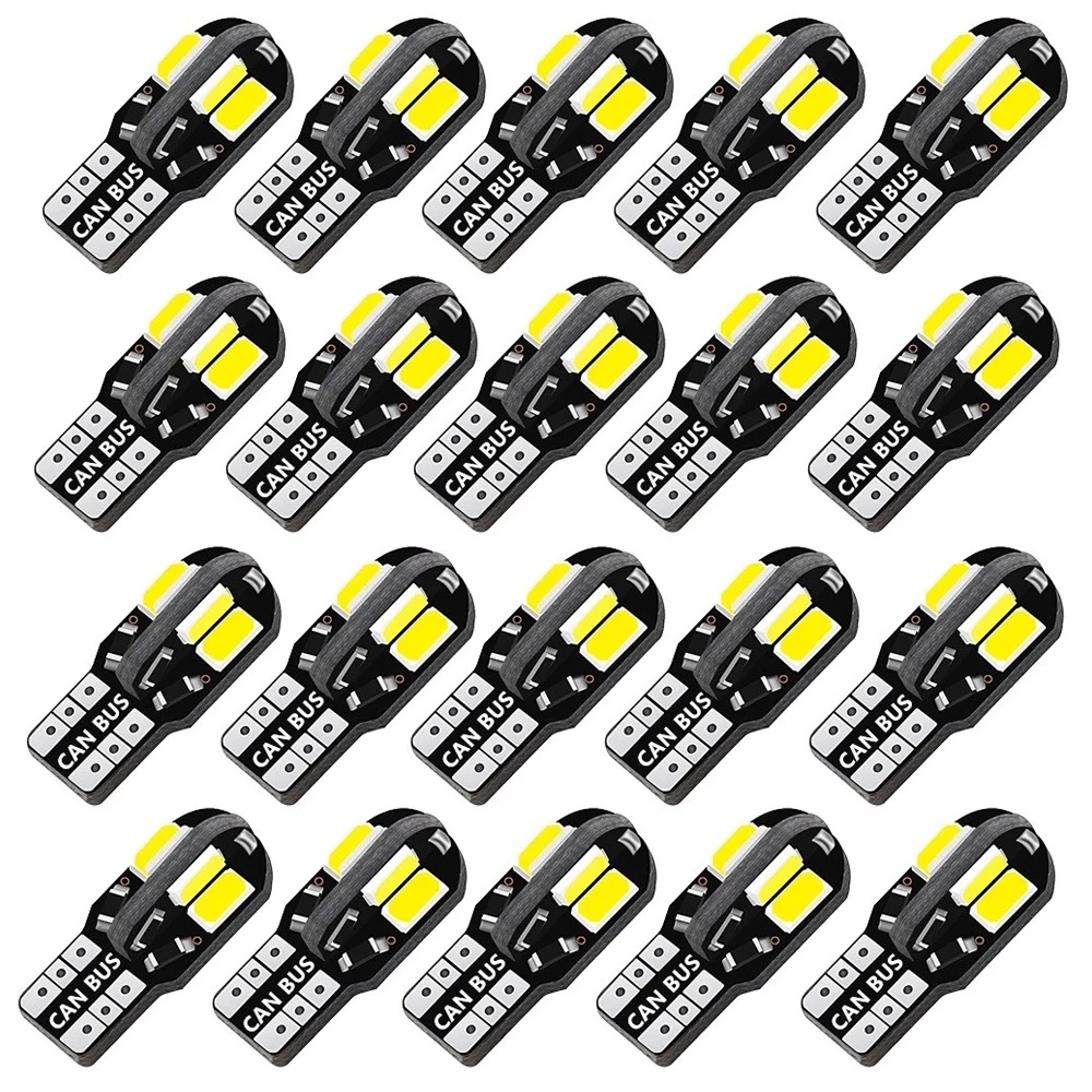 20PCS W5W T10 หลอดไฟ LED Canbus 5730 8SMD 12V 6000K 194 168 LED แผนที่ภายในรถโดมไฟที่จอดรถอัตโนมัติสัญญาณโคมไฟ