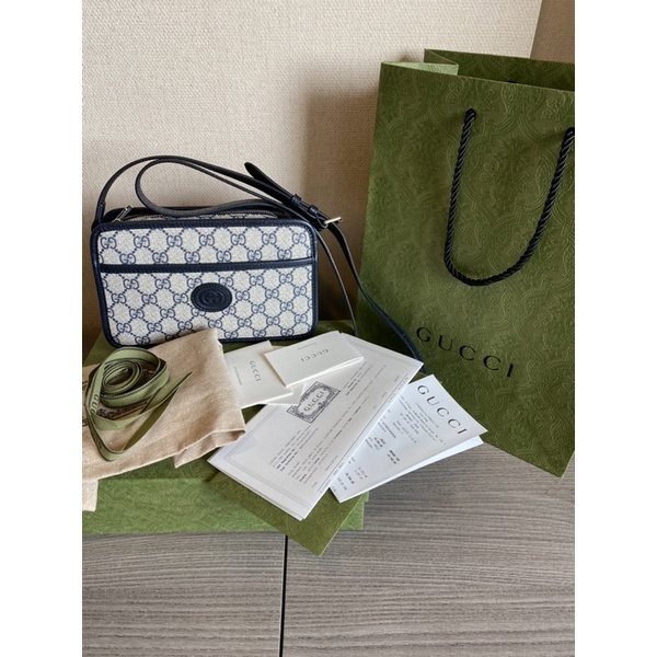 Gucci mini bag with interlocking สี beige & blue supreme