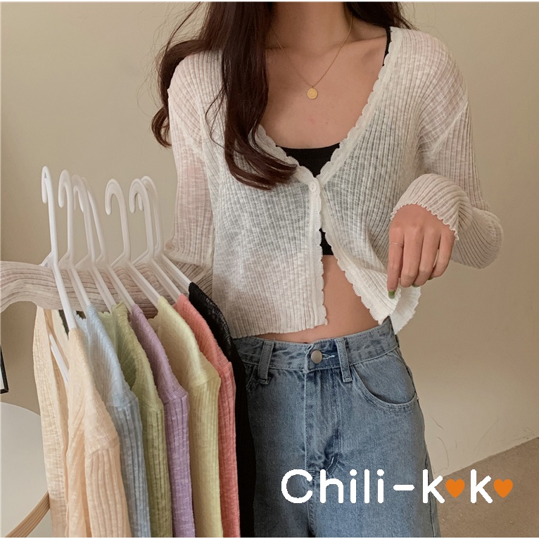 Chili_k❤️k❤️ ❤️เสื้อคลุมไหมพรมแขนยาว ผ้าบางไม่หนารุ่นนี้โทนสีพาสเทลใส่คลุมกับอะไรก็ปัง70068
