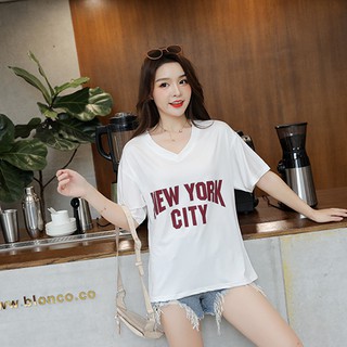 เสื้อยืดโอเวอร์ไซส์ คอวี สกรีนลาย NEW YORK มี 2 ไซส์