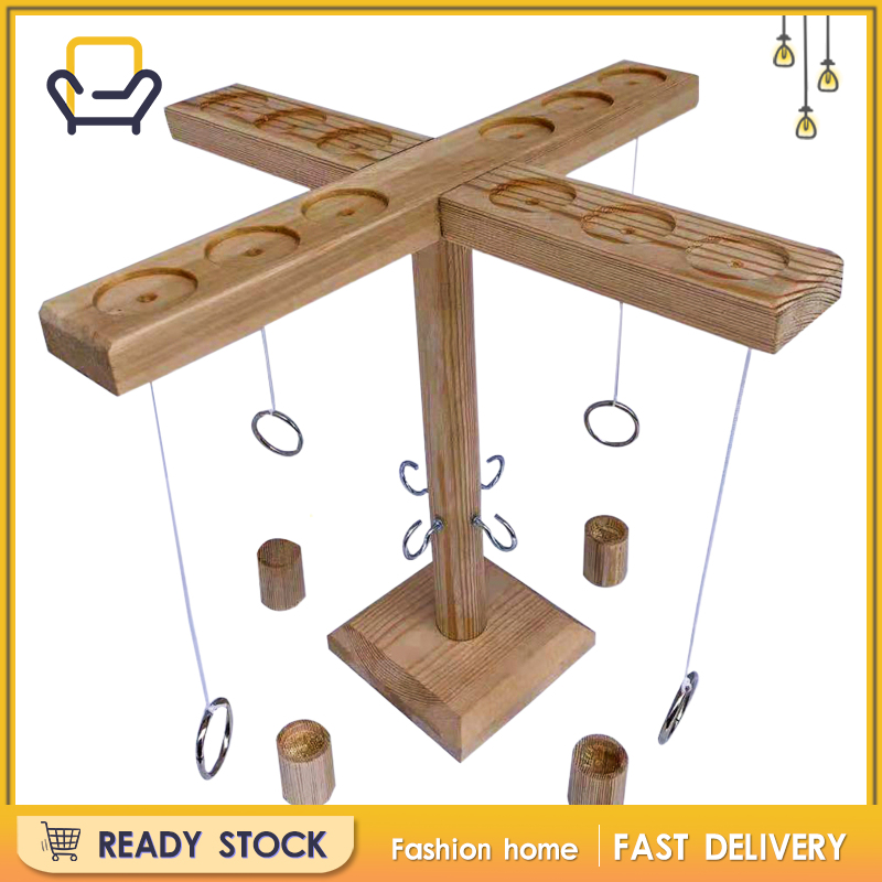 【fashion Home】4 Person Interactive Game Wooden Ring Toss Game Party Throwing Games Black