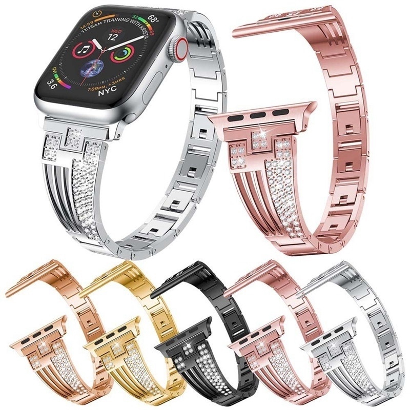 สายนาฬิกาข้อมือสแตนเลสสตีลเพชรสําหรับ apple watch iwatch series 5 4 3 2 1 42 มม. 44 มม.
