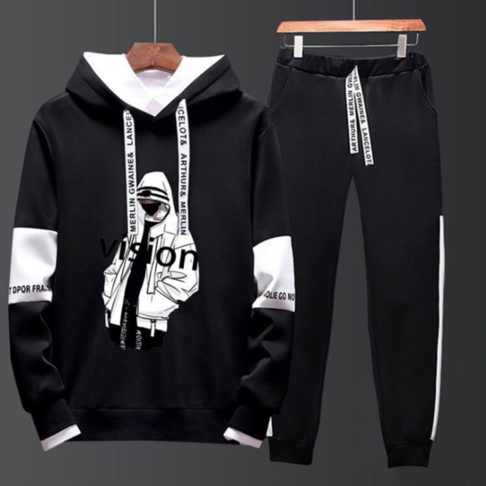 Clothing Fashion ชุดเซต 2 ชิ้น เสื้ัอแขนยาว มีฮูด + กางเกงขายาว เอวยางยืด สกรีนลาย รุ่น 999