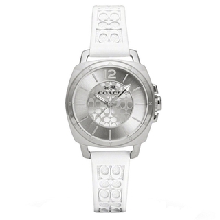 COACH Coach Womens 34mm 14502093 Mini Boyfriend Signature White Strap Silver Tone Watch 14502093