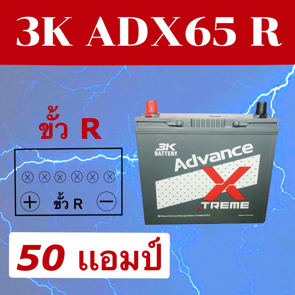 แบตเตอรี่รถยนต์ 3K ADX65 R (55B24R) / ชื่อรุ่นเดิม NS60 / 50 แอมป์ ขั้ว R ของใหม่ *