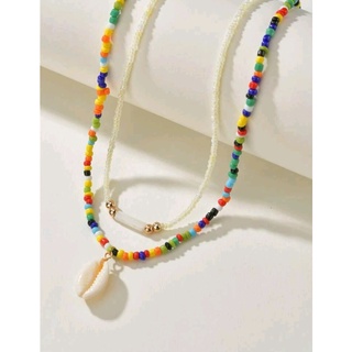 สร้อยคอจี้หอย 2 ชิ้น สร้อยคอแฟชั่น สร้อยคอใส่ไปทะเล 2pcs Shell Charm Beaded Necklace (ส่งจากไทย)