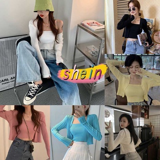 Shein ✨พร้อมส่ง✨［ชุดเซต2ชิ้น］คาร์ดิแกน+สายเดี่ยว เสื้อไหมพรม เสื้อน่ารักมากกกก เสื้อผ้าสวยผ้านิ่มดีค่ะ7195-2