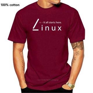 Tee - ผู้ชาย tshirt oversize แขนสั้น Linux ทุกอย่างเริ่มต้นที่นี่เสื้อยืด Wo