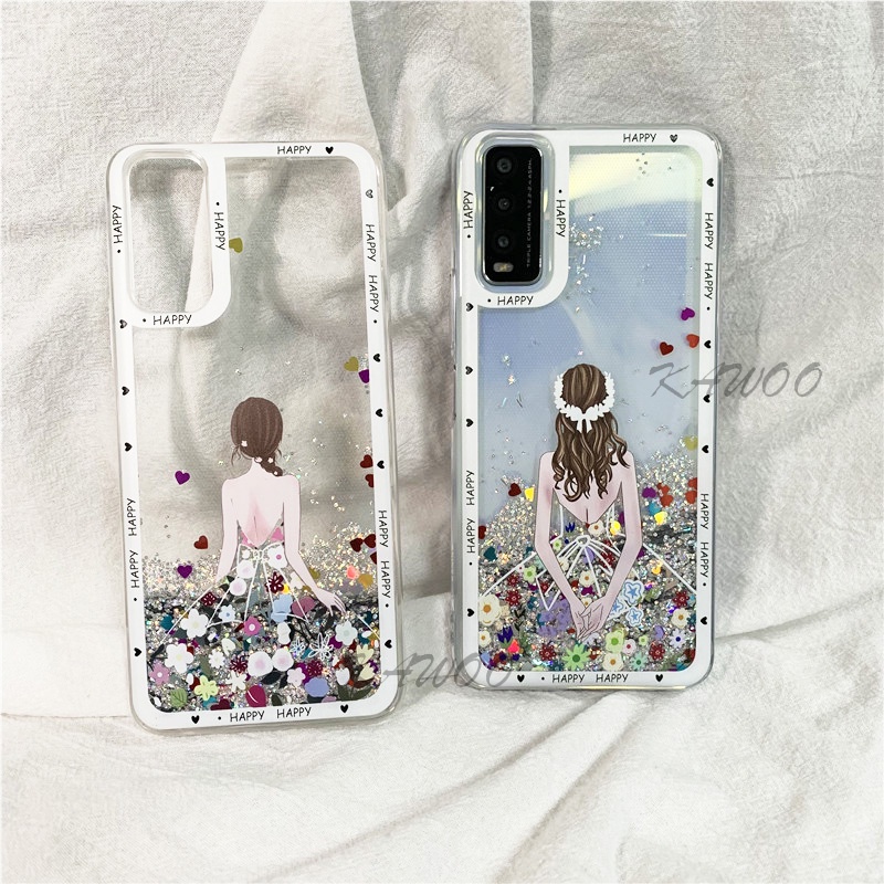 เคสโทรศัพท์มือถือแบบนิ่ม TPU ใส มีทรายไหล แต่งกลิตเตอร์ ลายเด็กผู้หญิงสวย สําหรับ Vivo Y20 Y20i Y12S Y50 Y30 Y51 Y51A Y31 Y21 Y33S Y21T 2021 V23 Pro V23E