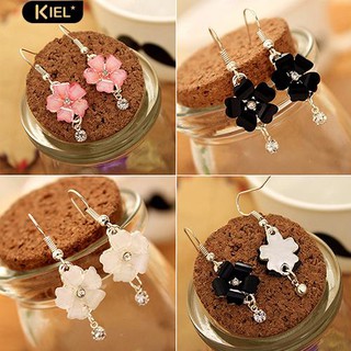 Kiel กลีบดอกไม้ที่สง่างาม Rhinestone Dangle Drop Hook เครื่องประดับต่างหูน่ารัก