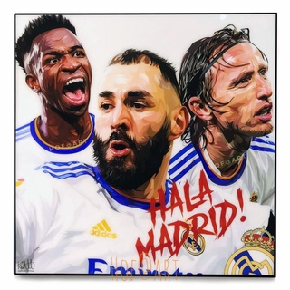 Real Madrid เรอัลมาดริด Benzema เบนเซม่า Luka Modric Vinicius Junior รูปภาพ​ติด​ผนัง​ pop art ฟุตบอล​ กรอบรูป​​ รูปภาพ