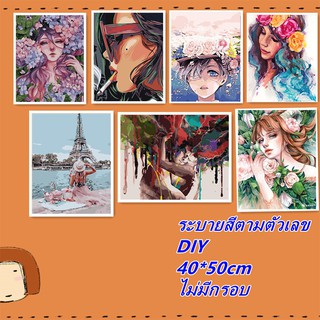 ส่งเร็วจากไทย Shzyszyh พร้อมส่ง ภาพวาดสีน้ํามัน ตามตัวเลข DIY สาวสวย ภาพวาดสีน้ํามัน ขนาด 40x50 ซม.: 5.