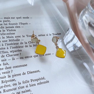 ADIZO เครื่องประดับเคลือบ ทองแท้ 18K ต่างหู Flavum Square Earring