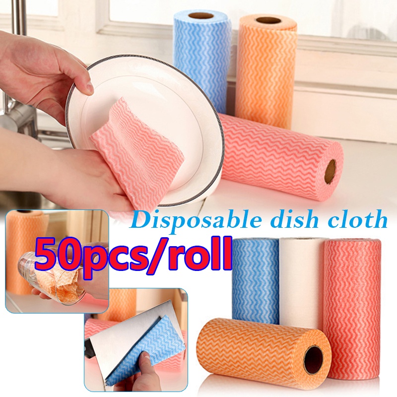 (1ม้วน50PCS) ม้วนผ้าเช็ดจาน ผ้าขนหนู ใช้ซ้ําได้ ซักทําความสะอาดได้ ，ผ้าเช็ดโต๊ะ ผ้าเช็ดจาน