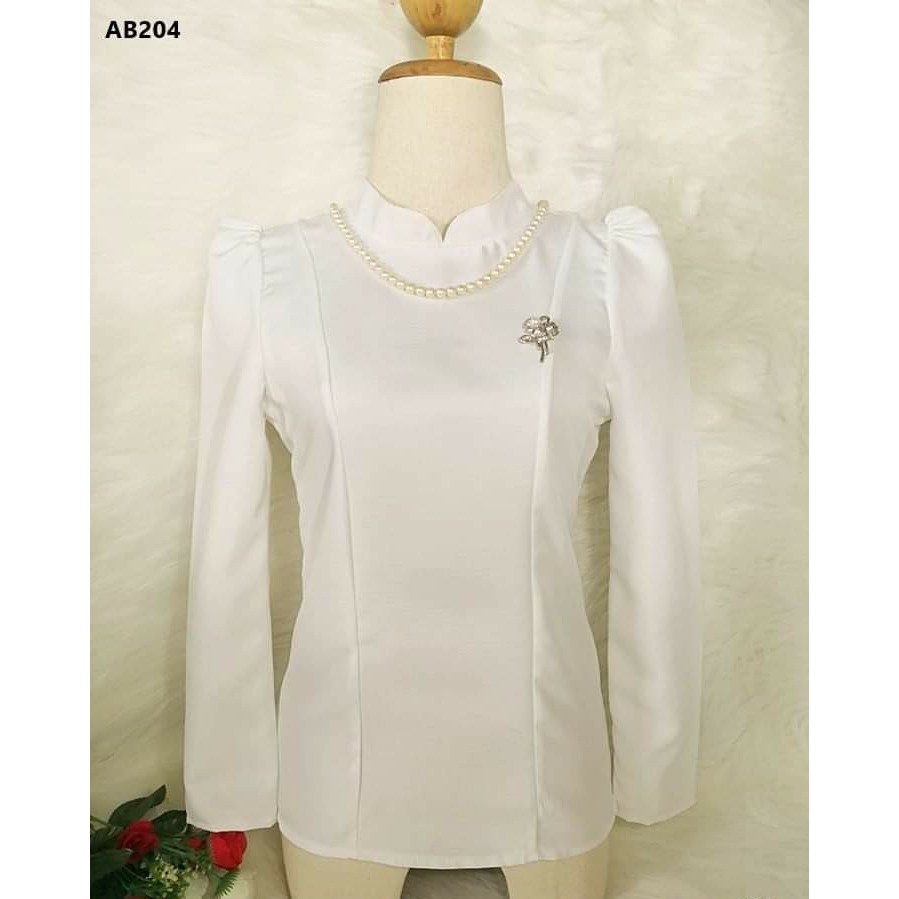 ของแท้ ต้องส่งจากนครนายกเท่านั้น เสื้อไทยประยุกต์ จิตลดา จิตรดา บรมพิมาน ใส่ออกงาน ชุดไทย งานบุญ งานแต่ง สีขาว GETGAZZ