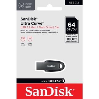 SanDisk Ultra Curve USB 3.2 Gen 1 Flash Drive, CZ550 64GB, USB3.0, Black, compact design,  ประกัน Synnex 5 ปี Flash Drive แฟลซไดรฟ์ by SJCAM (SDCZ550-064G-G46)