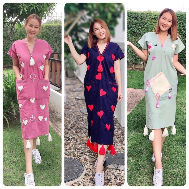 ชุดเดรสปักมือจ้า มีเก็บปลายทาง ขายดีมาก ชุดพื้นเมืองชุดกระเหรี่ยงงานสั่งตัดพิเศษมีทุกไซส์xs-xxlมีทุกขนาดจ้าวผ้านุ่ม