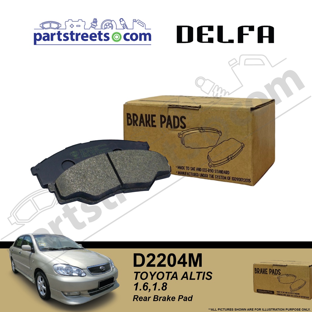 DELFA ผ้าเบรคหลัง - Toyota Altis 1.6/1.8 - D2204M (1 ชุด)