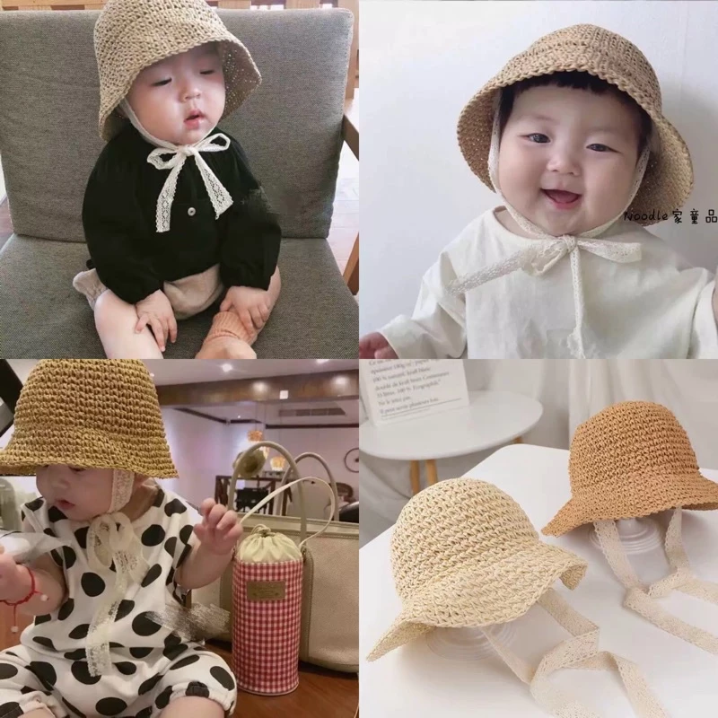 🌸 พร้อมส่ง 🌸 หมวกสานเด็ก สไตล์เกาหลี มีเชือกผูก น่ารักมากๆ ใส่ได้ 1-5 ขวบเลยทีเดียว