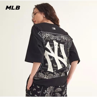 MLB (พร้อมส่ง) MLB เสื้อยืดพิมพ์ลายNY เสื้อยืดคอกลมแขนสั้น เสื้อยืดผ้าคอตต้อนแท้ ของแท้💯%