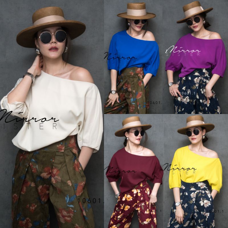 Mirrorsister #10601.1 เสื้อไหล่ตกตัวเก๋ เสื้อปาดไหล่ สีสดใส ใส่ไปเที่ยว ทำงาน