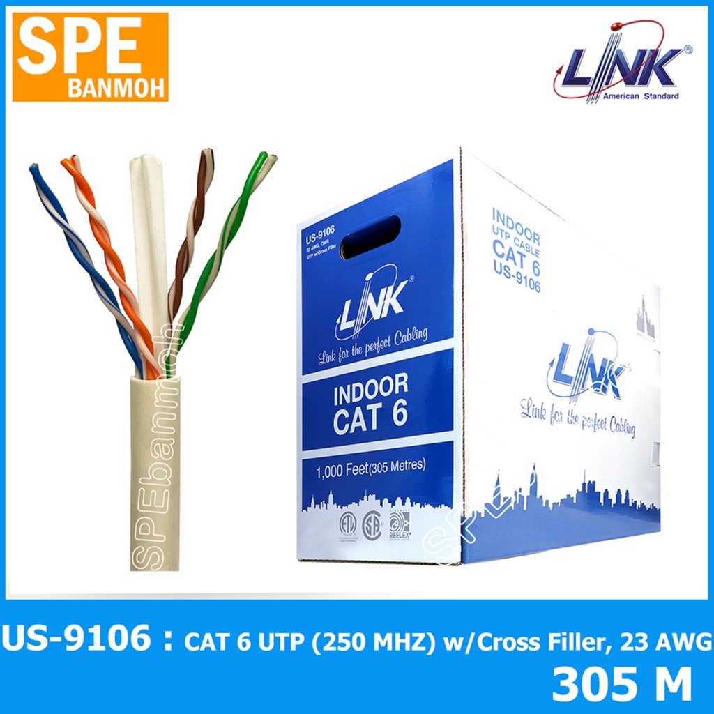 US-9106LSZH-305m Cat6 CAT 6 UTP (250 MHZ) w/Cross Filler, 23 AWG, CMR 305 M.*/Pull Bx.