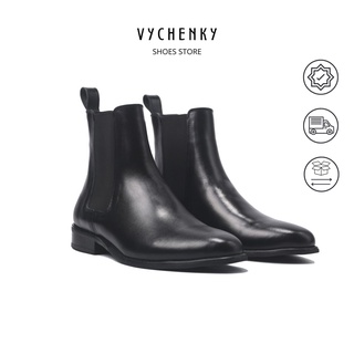 [VC01]รองเท้าชายบู๊ทหนังสีดำ Chelsea Boots คลาสสิก รองเท้าหนังนำเข้าคุณภาพสูงไร้ริ้วรอย พื้นรองเท้า4ซม