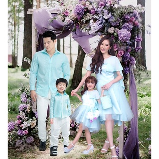 ชุดราตรีผู้หญิง ชุดราตรีเด็กผู้หญิง Fairy สีฟ้า ชุดครอบครัว ชุดแม่ลูก ชุดไปงานแต่ง ชุดสูทผู้ชาย ชุดไปออกงาน