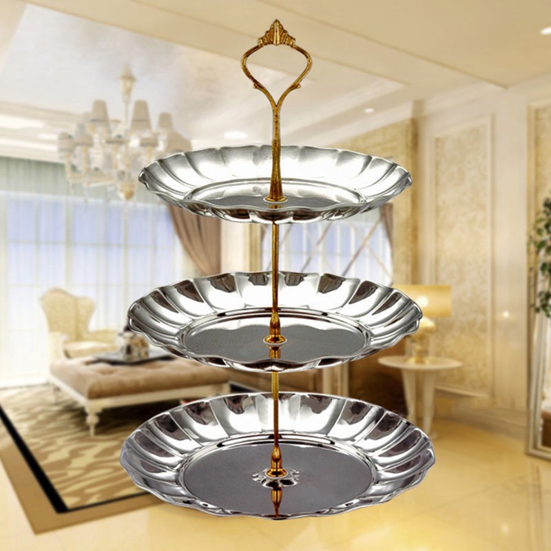OE 1Pcs 2-3 Tier Fruits Cake Dessert Candy Plates Stand Golden ...