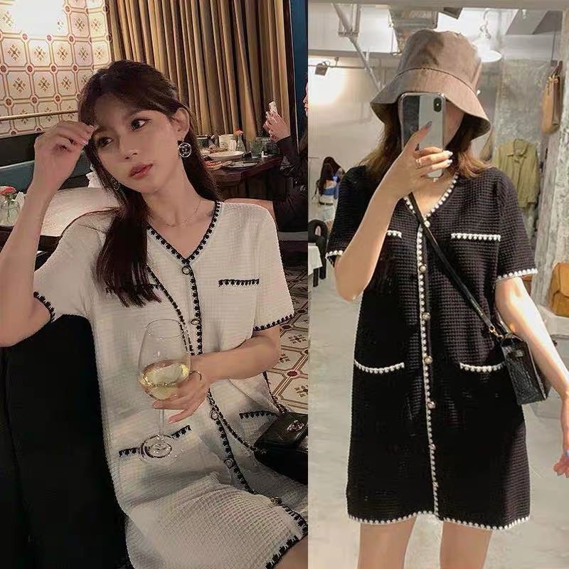DODO*พร้อมส่ง*สุดฮิตชุดเดรสแขนสั้น มีกระเป๋าสองข้าง ตกแต่งด้วยกระดุมสวยมาก ใส่สวยน่ารัก(6600)