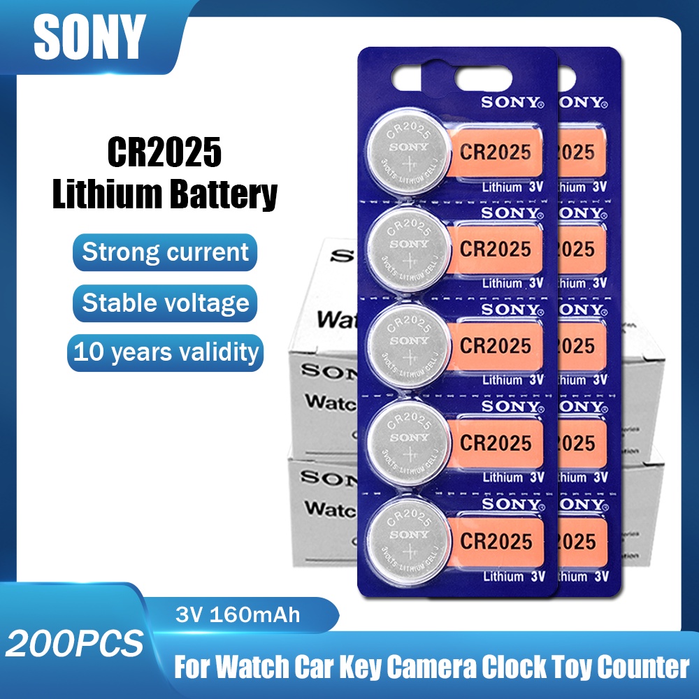 200PCS 3V SONY CR2025 DL2025 BR2025 KCR2025 Button Cell For Watch Clocks Remote Control Camera Toys 
