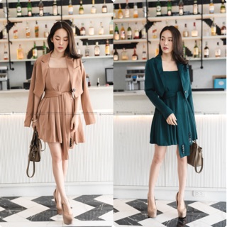Vshop เดรสสายเดี่ยว+บราเซอร์ปังๆ 2 สี 💚🧸