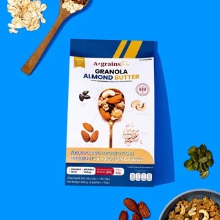[เจ💛] A-grains Pro กราโนล่าโปรตีน ผสมโปร/พรีไบโอติกส์ 🥜รสอัลมอนด์บัตเตอร์ บรรจุ ถุงละ 250g