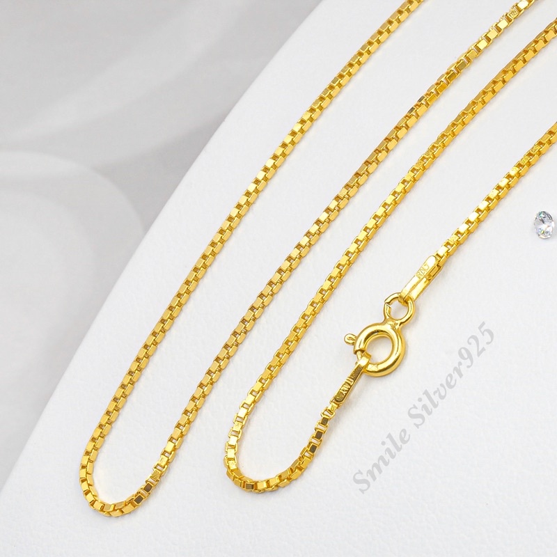 สร้อยคอเงินแท้ 92.5% Italy ชุบทอง18k/ชุบทองคำขาวลายโซ่กล่อง (Box Chain) 1.2 mm.