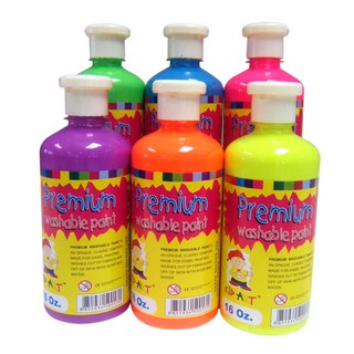 คิดอาร์ท สีพรีเมียมวอชเชเบิ้ล สีสะท้อนแสง 450กรัม 1สี/ขวด 6สี/ชุด  Kidart Premium Washable Neon Paints 450g. 6Colors/Set