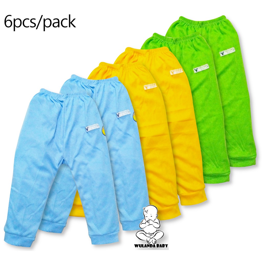 Wulanda กางเกงขายาวเด็กสีธรรมดา 6 ชิ้นสําหรับเด็กชายและเด็กหญิงรูปแบบ cico miko pempers