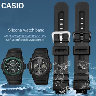 Casio Awg - M 100 / Aw - 590 / Aw - 591 / G - 7700 สายนาฬิกาข้อมือซิลิโคนกันน้ํา 16 มม .