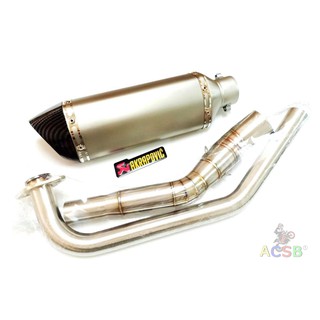 ปลายท่อ Akrapovic 14นิ้ว สีเลส พร้อมคอท่อเลส✨R15new,MT-15,XSR155,Aerox,M-slaz,R15เก่า,newCBR150,cbr150เก่า,GR200R,Demon✨